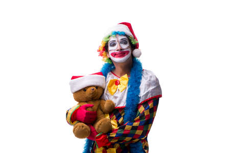 Young funny clown comedian isolated on whiteの写真素材