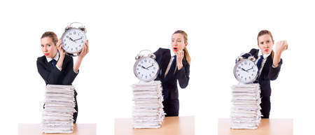 Woman businesswoman with giant alarm clockの写真素材