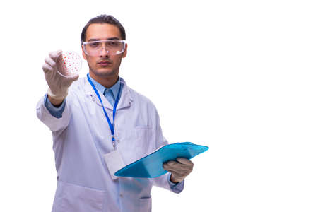 Young male chemist isolated on whiteの写真素材