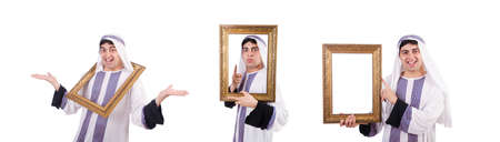 Arab with picture frame on white