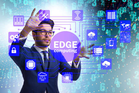 Businessman in fog and edge cloud computing conceptの写真素材