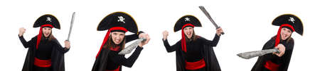 Woman pirate isolated on whiteの写真素材