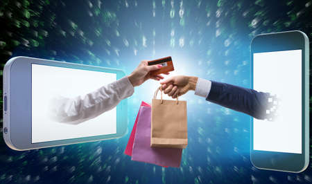 Online shopping through buying from internetの写真素材