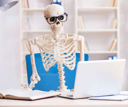 Skeleton businessman working in the office