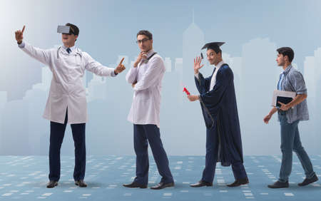 Business concept with man progressing through stagesの写真素材