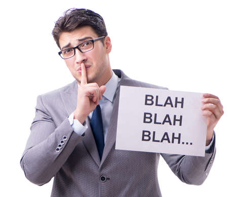 Businessman telling lies isolated on white backgroundの写真素材