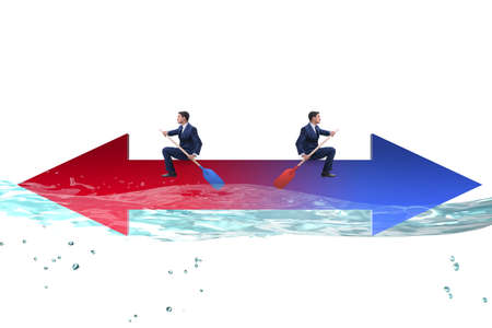 Disagreement concept with businessmen rowing in different direct