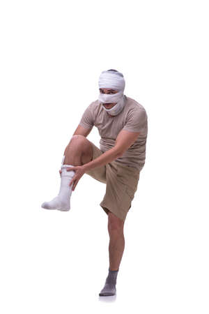 Man after car accident isolated on whiteの写真素材