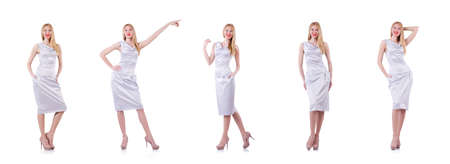 Model wearing fashionable clothing on whiteの写真素材