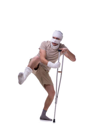 Man after car accident isolated on whiteの写真素材