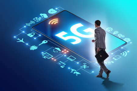 Businessman in 5g high internet speed concept