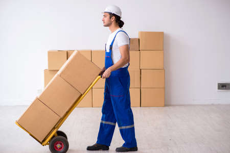 Young male professional mover doing home relocationの写真素材