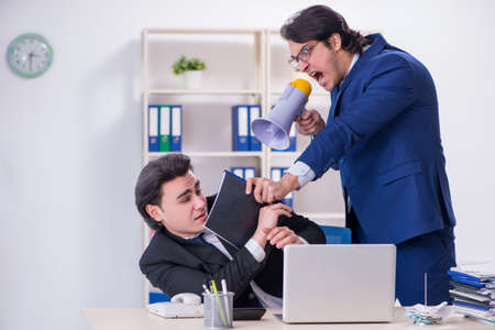 Boss and his male assistant working in the officeの写真素材