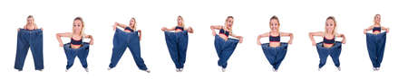 Woman in dieting concept with big jeans