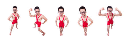 Funny wrestler isolated on whiteの写真素材