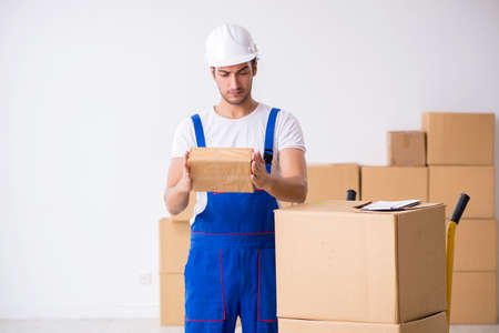 Young male professional mover doing home relocation