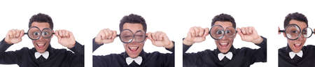 Funny man with magnifying glassの写真素材