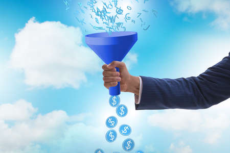 Data monetization concept with funnel and businessmanの写真素材