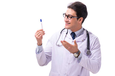 Young male doctor gynecologist isolated on whiteの写真素材