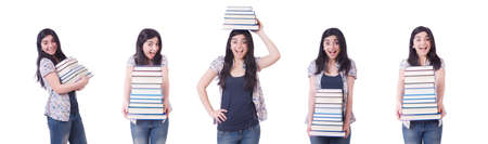 Girl student with books on whiteの写真素材