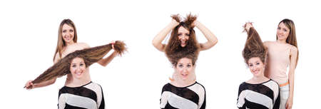 Two female friends isolated on the whiteの写真素材