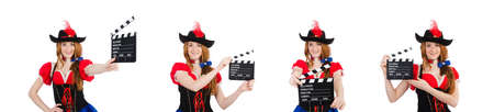 Woman pirate with movie boardの写真素材