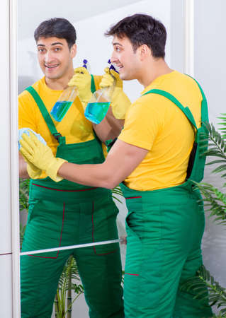 Professional cleaning contractor working at homeの写真素材