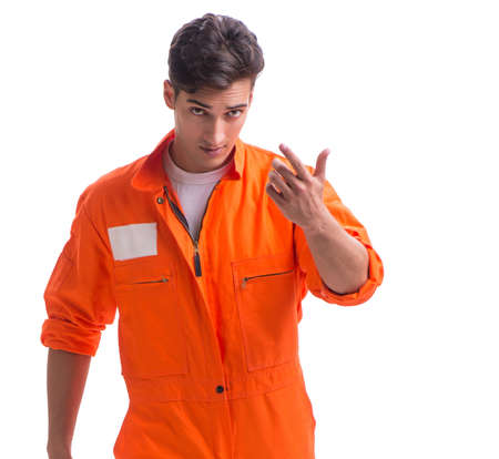 The prisoner in orange robe isolated on white background