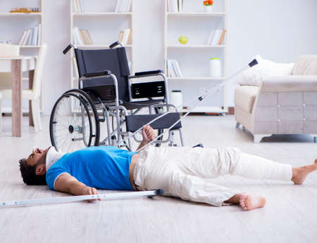 Injured young man recovering at home