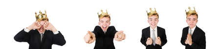 Businessman with crown isolated on white