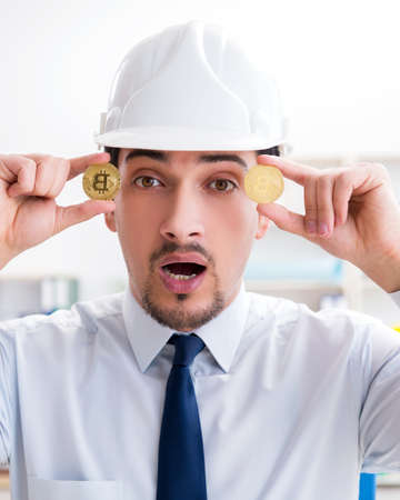 Man in bitcoin mining business conceptの写真素材