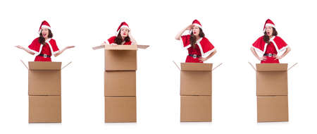 Snow girl santa in christmas concept isolated on whiteの写真素材