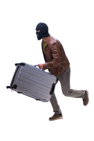 Robber wearing balaclava isolated on white backgroundの写真素材