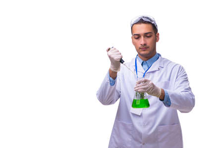 Young male chemist isolated on whiteの写真素材
