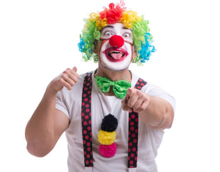 Funny clown acting silly isolated on white backgroundの写真素材