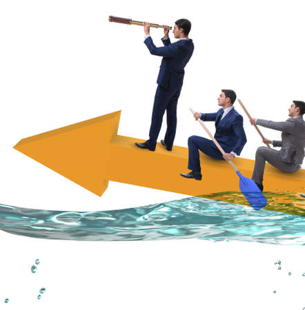 Teamwork concept with businessmen on boatの写真素材