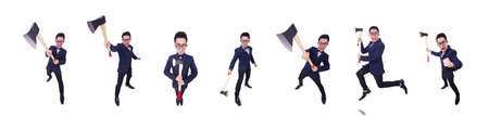The funny man with axe on whiteの写真素材