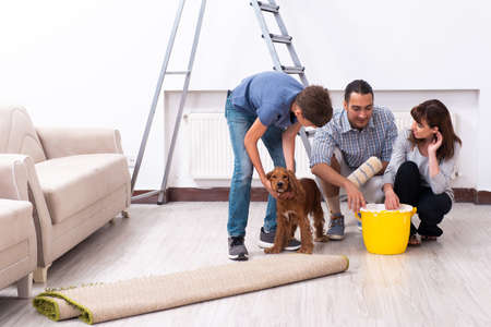 Young family doing home renovationの写真素材