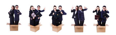 Pair of young in the box on white backgroundの写真素材