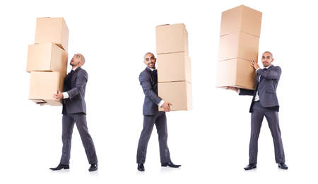 Businessman with box isolated on the white