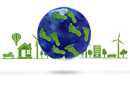The carbon footprint concept with businessmanの写真素材