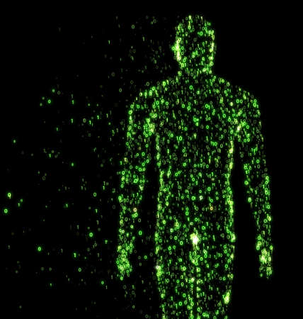 Binary man made of zeros and ones in computing conceptの写真素材
