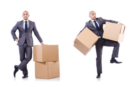 Businessman with box isolated on the white background