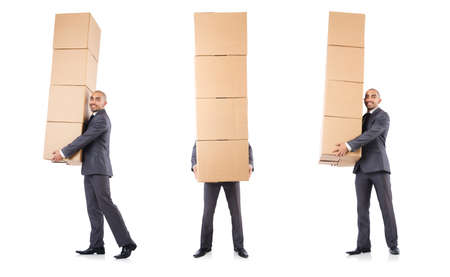 Businessman with box isolated on the white