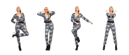 Woman soldier isolated on white backgroundの写真素材