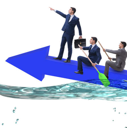 Teamwork concept with businessmen on boatの写真素材
