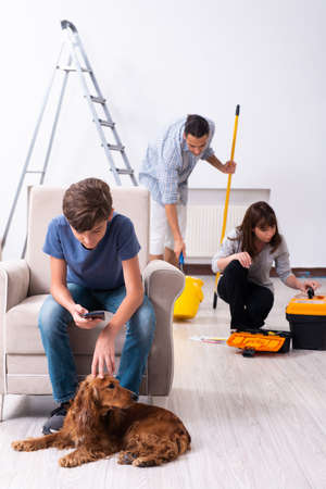 Young family doing home renovation