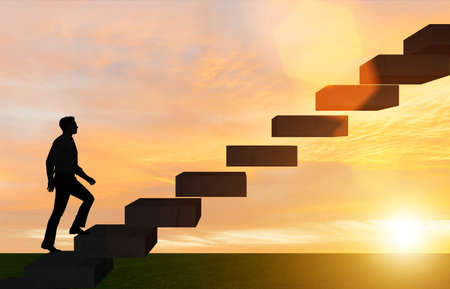 Businessman in career promotion concept with stairs