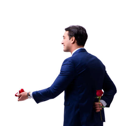 Romantic concept with man making marriage proposalの写真素材