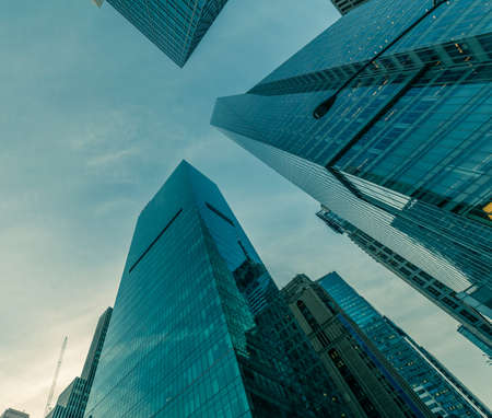The new york skyscrapers vew from street level